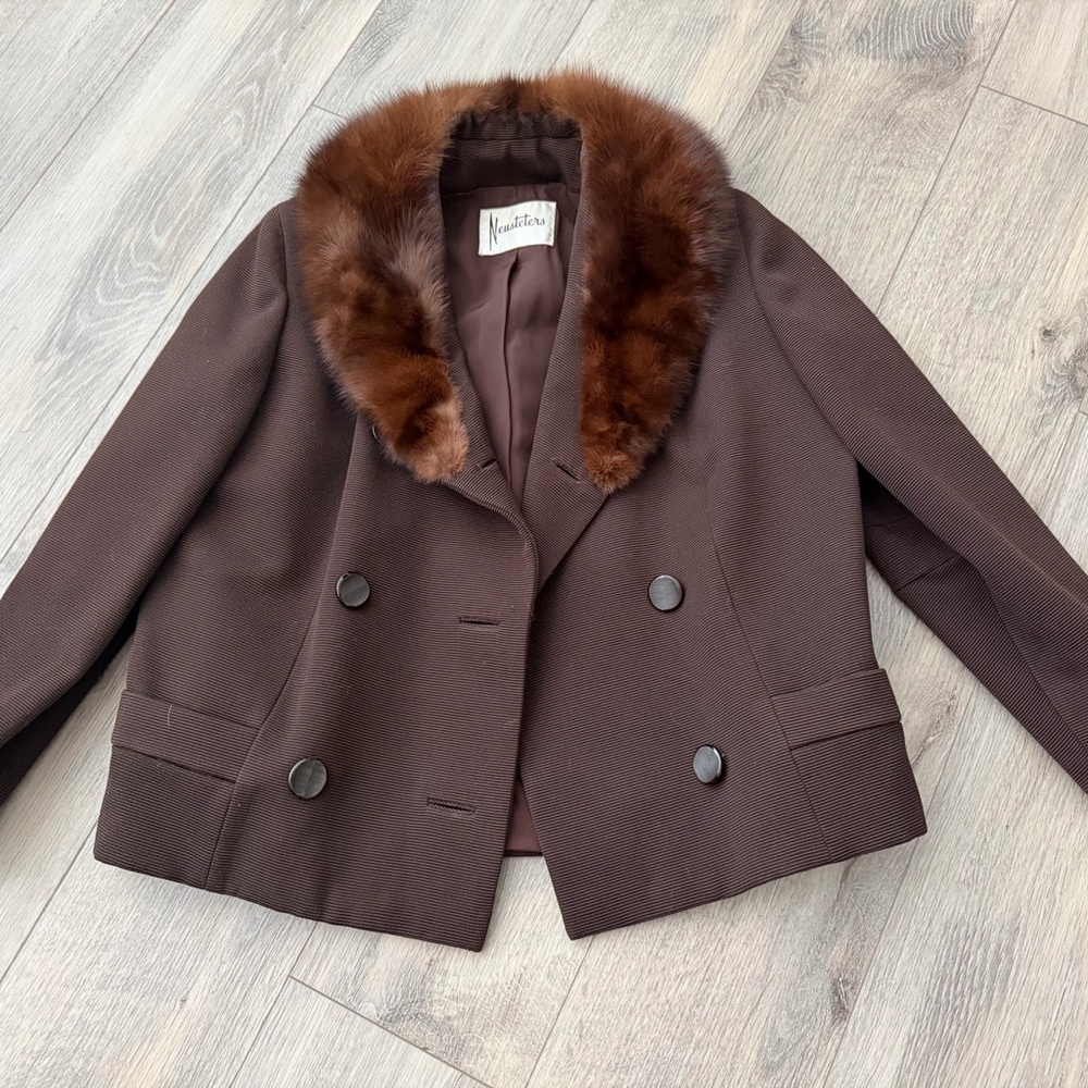 Neusterers Vintage Brown Double-Breasted Jacket with Faux Fur Collar